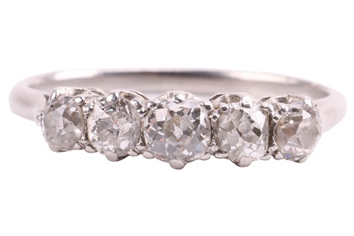 Lot 190 - An old-cut diamond half-hoop ring, claw-set...