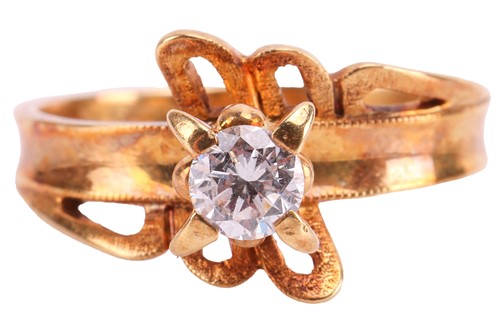 Lot 231 - A diamond solitaire ring, of stylised floral...