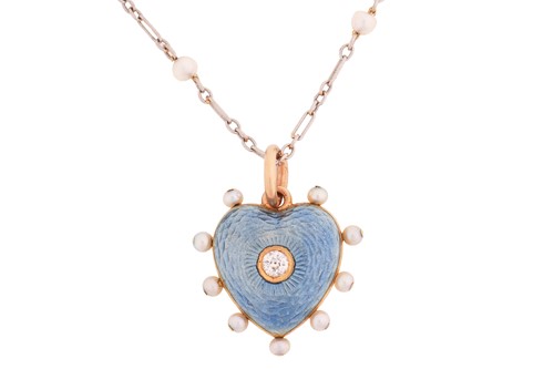 Lot 185 - An Edwardian blue enamel and seed pearl...