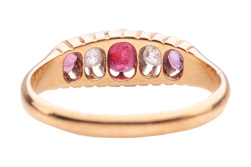 Lot 196 - A ruby and diamond five-stone ring, claw-set...