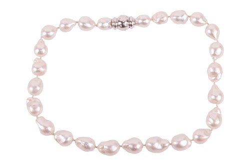 Lot 99 - A cultured baroque pearl necklace with diamond-...