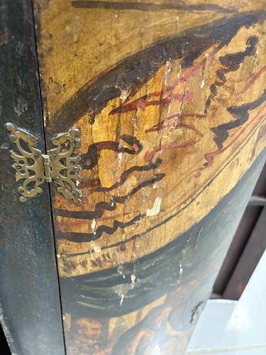 Lot 111 - A 19th century painted wood hanging corner...