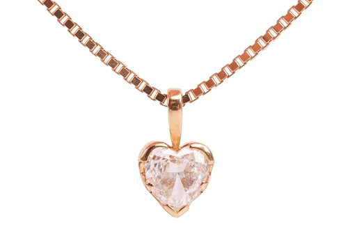 Lot 213 - A heart-cut diamond pendant on chain, the...