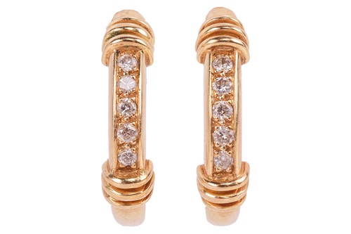 Lot 193 - A pair of diamond-set hoop earrings in 14ct...