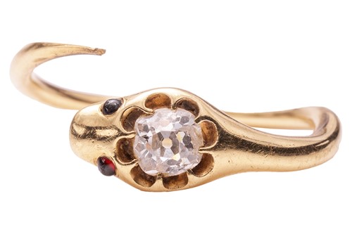 Lot 242 - A diamond-set snake ring, featuring an old-cut...