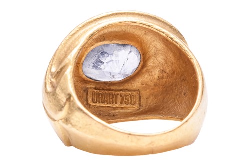 Lot 125 - A sapphire dress ring, centred with an...