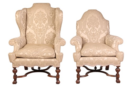 Lot 125 - A pair of Queen Anne-style wing-backed "Lords...