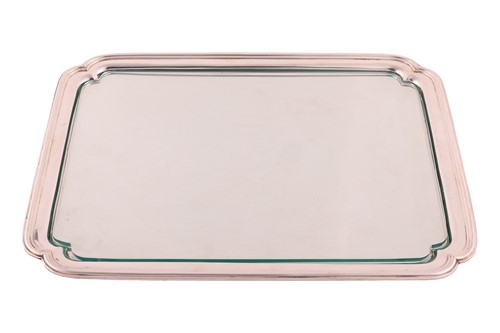 Lot 333 - A silver tray with glass liner, rectangular...