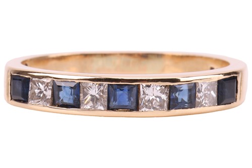 Lot 115 - A sapphire and diamond half-hoop ring,...