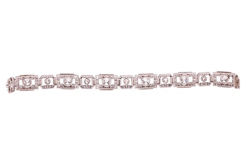 Lot 267 - An Art Deco diamond link bracelet, angular...