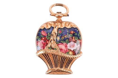 Lot 324 - A Swiss enamel pendant watch the engraved...