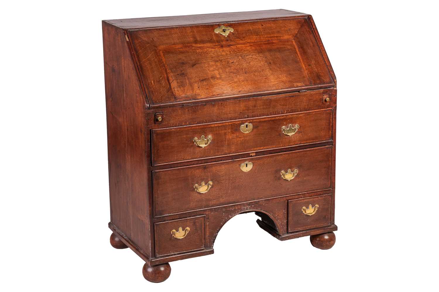 Lot 123 - A George I and later oak writing bureau, the...