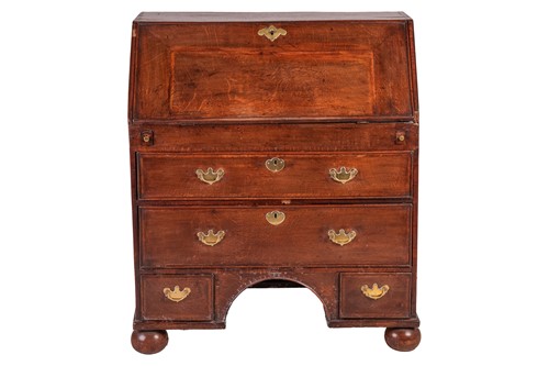 Lot 123 - A George I and later oak writing bureau, the...