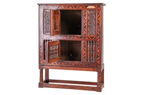 Lot 118 - A part 17th century oak Dole cupboard, with a...