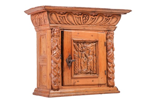 Lot 94 - A 16th/17th pine single-door wall cupboard,...