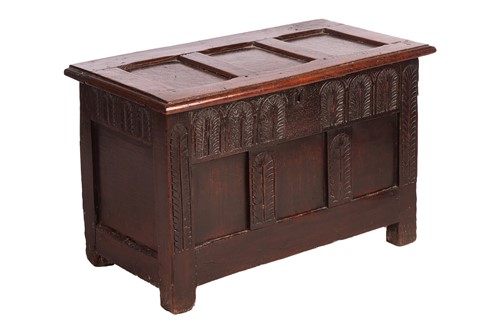 Lot 124 - A Charles II small, Child's three-panel oak...