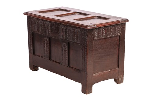 Lot 124 - A Charles II small, Child's three-panel oak...