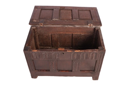Lot 124 - A Charles II small, Child's three-panel oak...