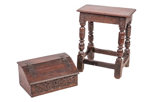 Lot 105 - A Charles I oak joint stool with a single...