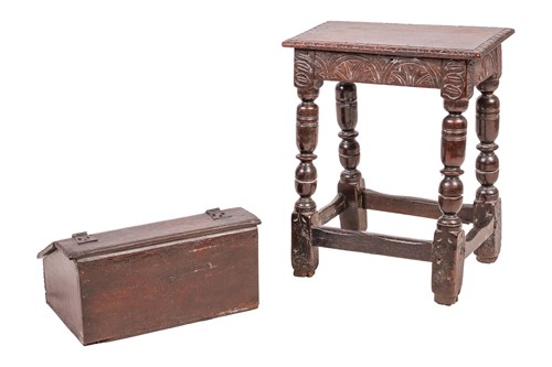 Lot 105 - A Charles I oak joint stool with a single...