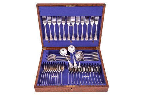 Lot 378 - A silver "Old English" pattern part canteen in...