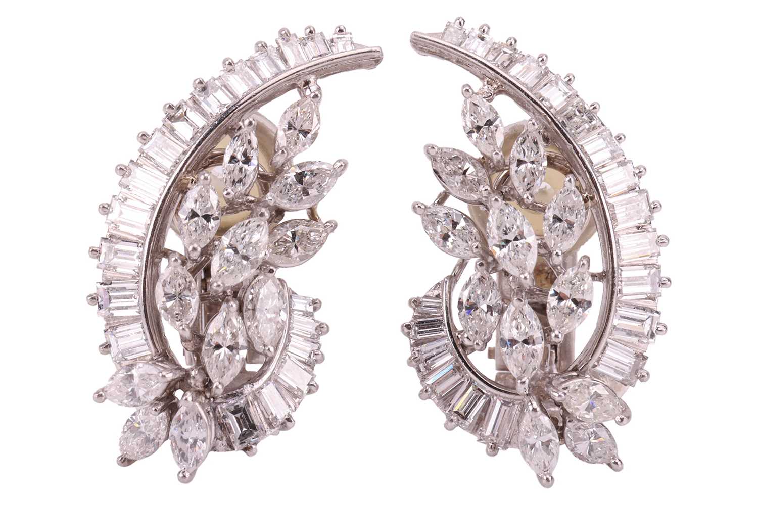 Lot 100 - A pair of diamond cluster clip-on earrings,...