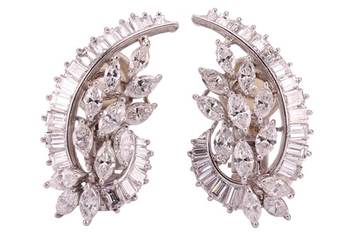 Lot 100 - A pair of diamond cluster clip-on earrings,...