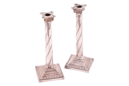 Lot 330 - A pair of Victorian silver Corinthain column...