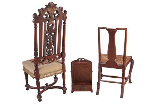 Lot 73 - A Queen Anne red walnut side chair with shaped...