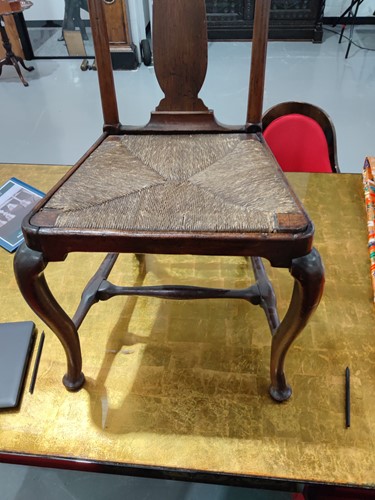 Lot 73 - A Queen Anne red walnut side chair with shaped...