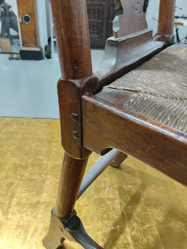 Lot 73 - A Queen Anne red walnut side chair with shaped...