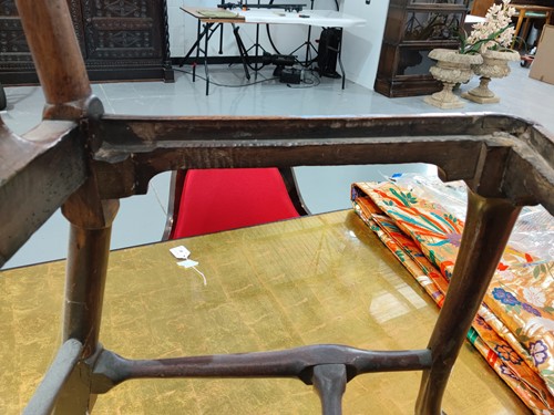 Lot 73 - A Queen Anne red walnut side chair with shaped...
