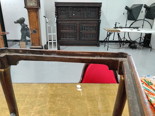 Lot 73 - A Queen Anne red walnut side chair with shaped...