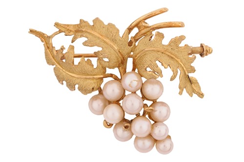 Lot 48 - Garrard & Co. - a pearl-set vine brooch in...