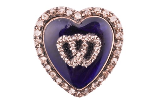 Lot 1 - A Victorian diamond-set enamel brooch of heart...
