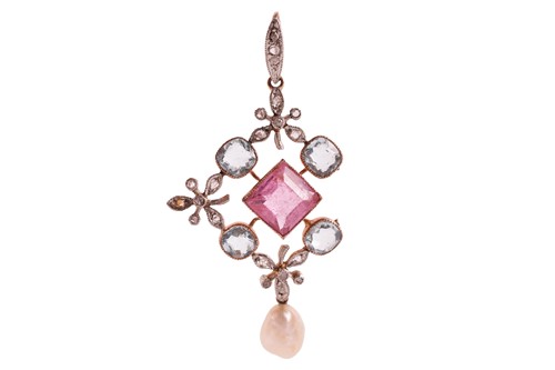 Lot 74 - An Edwardian gem-set pendant of floral design,...