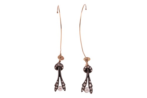 Lot 200 - A pair of diamond and pearl-set 'snowdrop'...