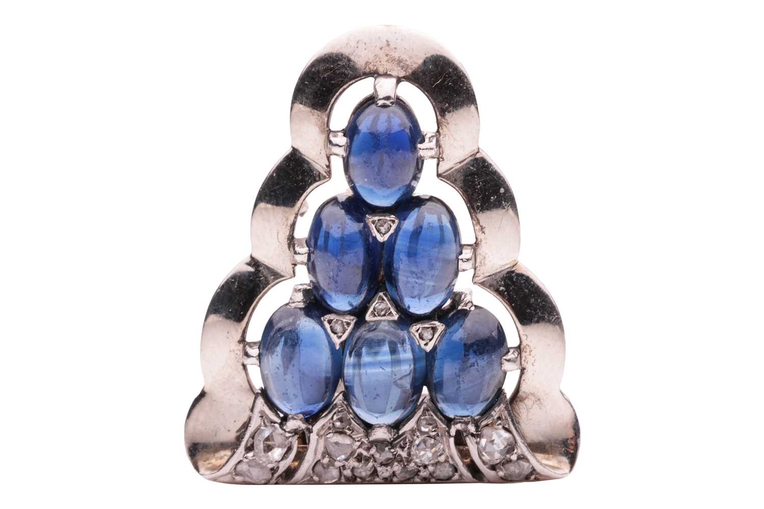 Lot 145 - A single dress clip, set with six oval...