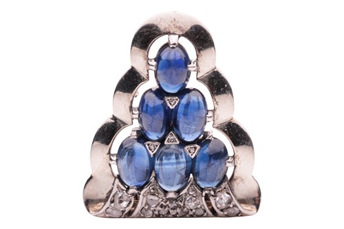 Lot 145 - A single dress clip, set with six oval...