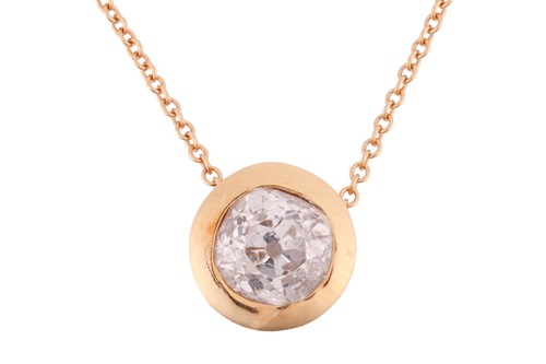 Lot 186 - An old cut diamond single-stone pendant on...