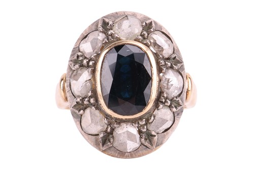 Lot 188 - A sapphire and rose-cut diamond cluster ring,...