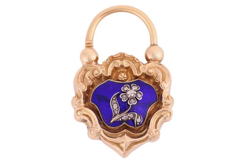 Lot 4 - A Victorian enamel and diamond-set padlock...