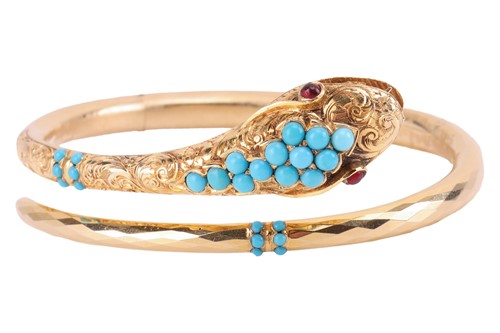 Lot 19 - A Victorian turquoise-set serpent crossover...