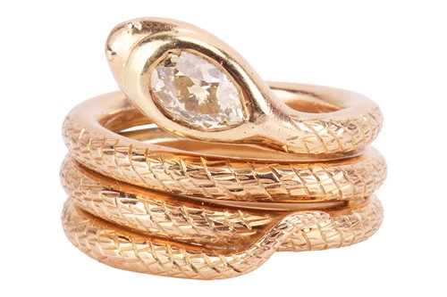 Lot 49 - A diamond-set snake ring, featuring a...