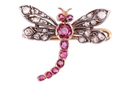 Lot 36 - A Victorian gem-set dragonfly brooch, the...