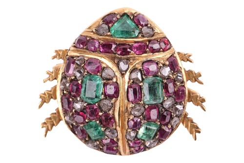 Lot 152 - A gem-set ladybird brooch, the domed body set...