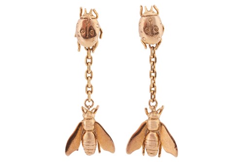 Lot 136 - A pair of insect-inspired drop earrings, in...