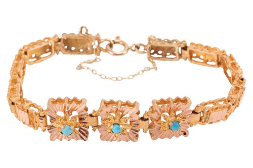Lot 25 - A turquoise-set bracelet, of abstract floral...