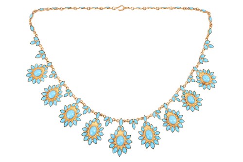 Lot 53 - A turquoise cluster fringe necklace,...