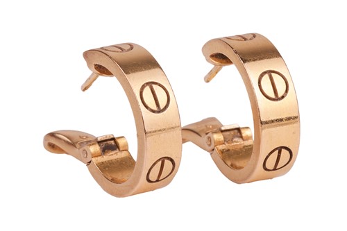 Lot 177 - Cartier - a pair of 'LOVE' earrings in 18ct...